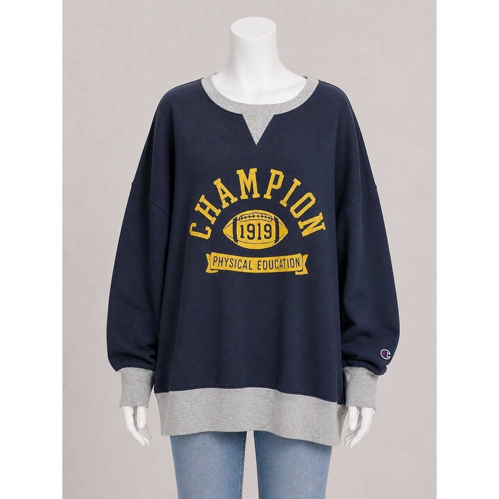 Champion XXL Oversized Sweatshirt Navy‎ Crewneck Vintage Style Graphic Pullover